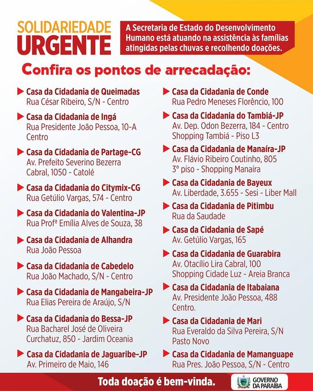 Governo da Paraíba promove campanha para famílias afetadas