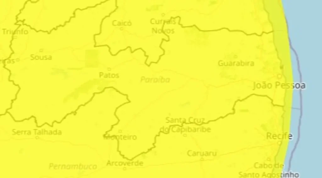 Inmet emite alerta amarelo para todas as cidades da PB