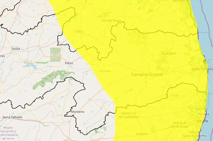 Inmet alerta para chuvas intensas em 100 cidades da PB