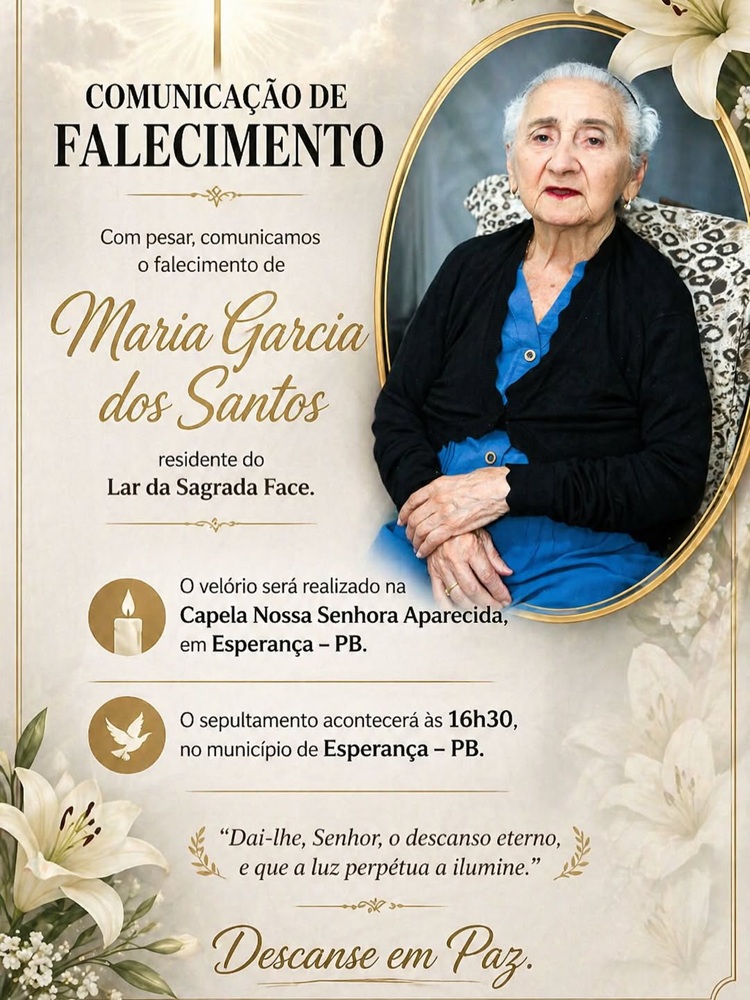 Morre aos 92 anos Maria Garcia, mãe do bispo de Cajazeiras