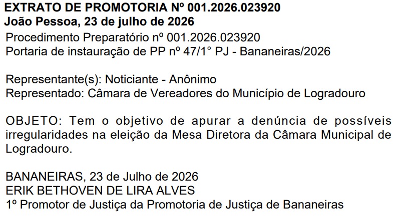 MPPB investiga suposta fraude na Mesa Diretora de Logradouro